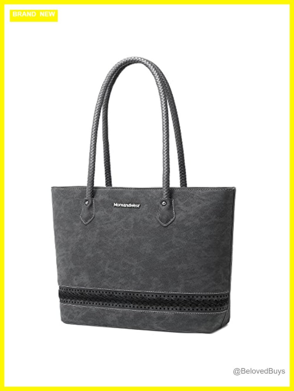Vegan Leather Woven Tote Bag with Back Zipper Pocket